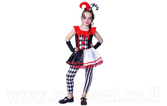 תחפושת ליצנית שחור לבן לילדות ב129 ...